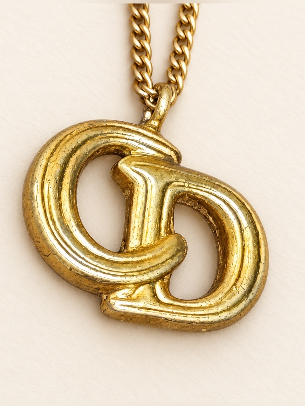 Vintage Christian Dior Gold-Tone CD Logo Pendant Necklace